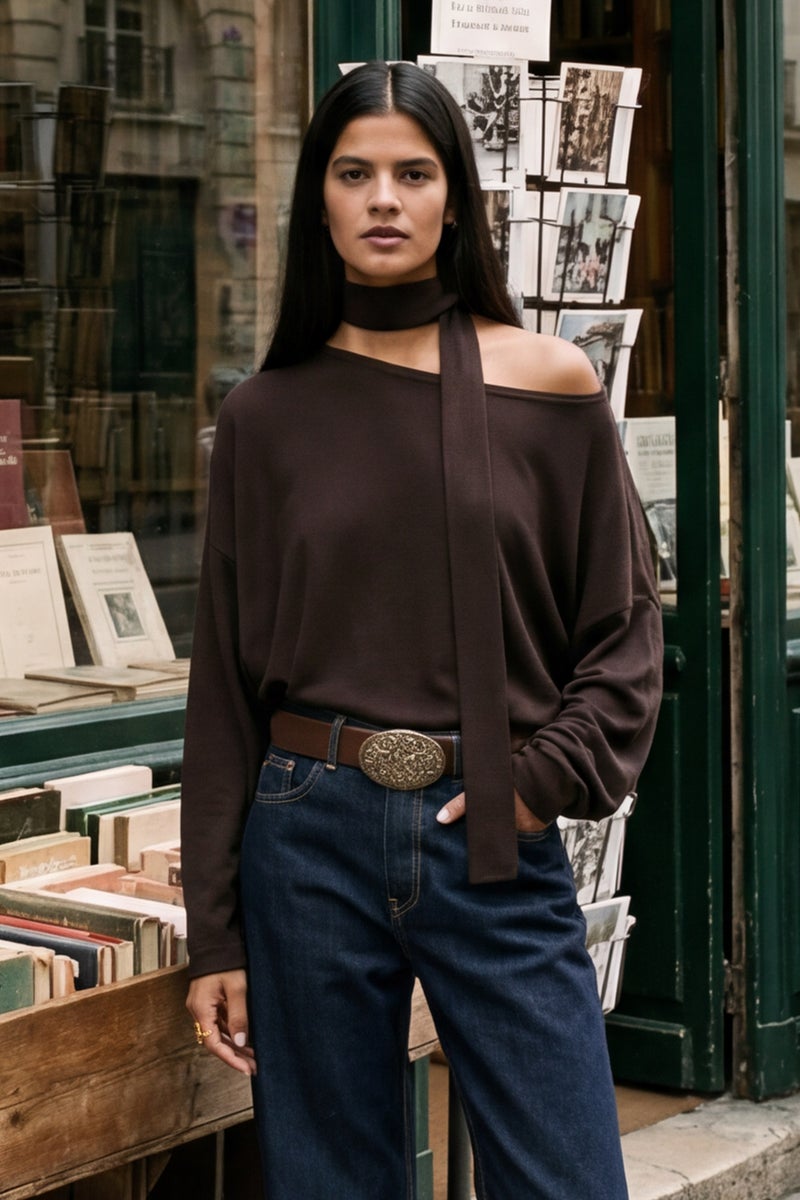 ديفاكتو تيشيرت قصة فضفاضة وياقة عريضة - Image 1